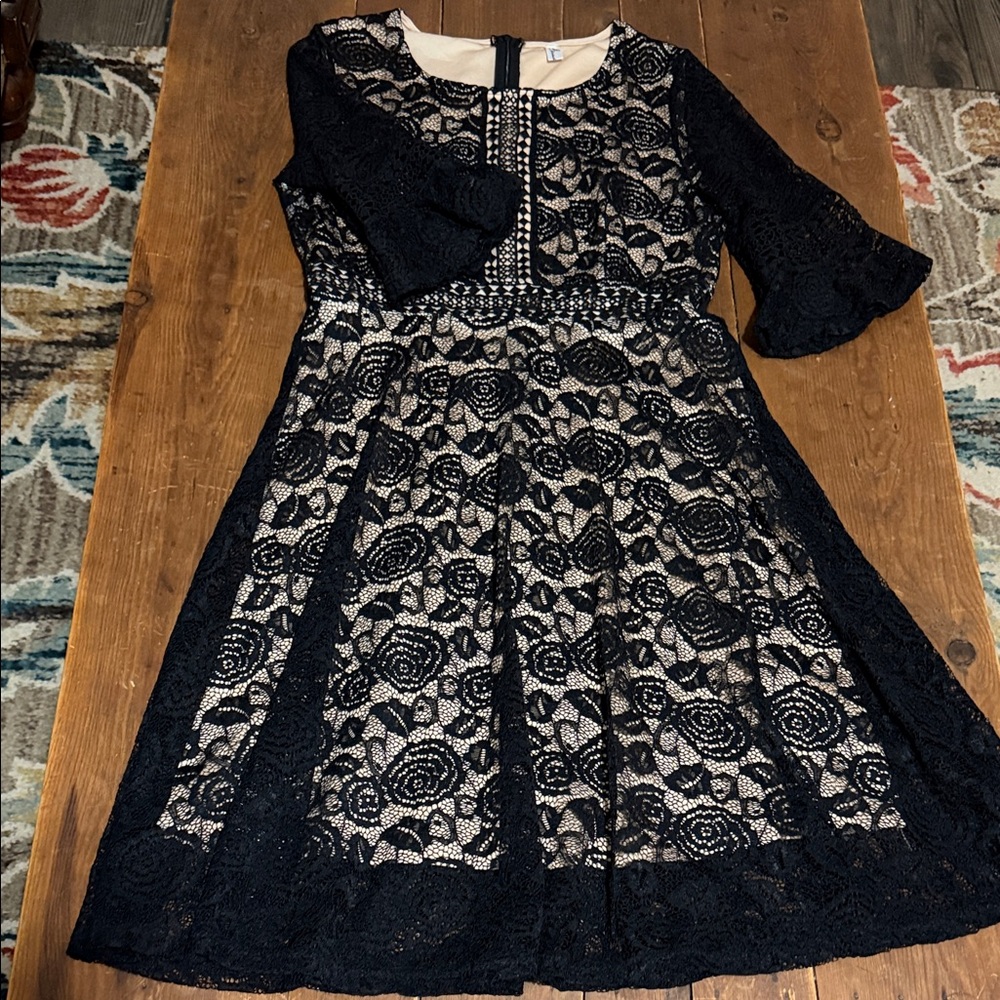 Twink Ladies Medium Vintage Black Lace Dress with neutral Lining